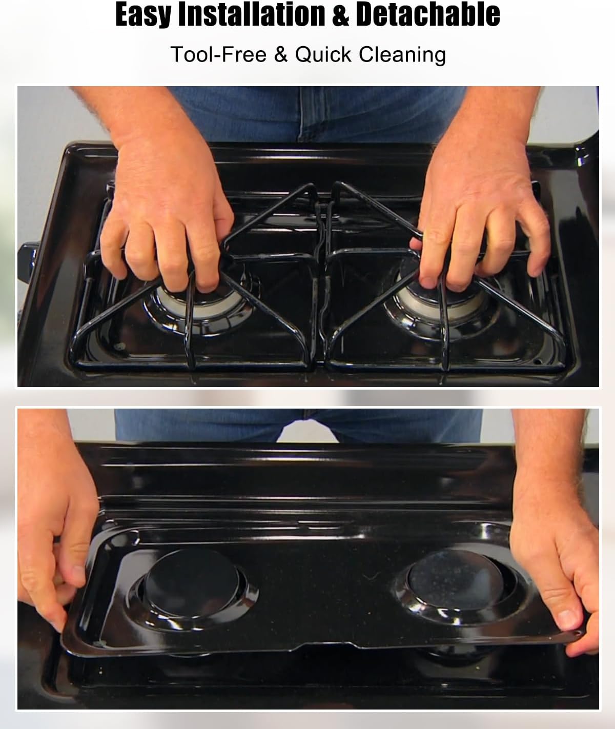 16.62" x 8" Burner Drip Pans Fit for GE Oven with Dual Burner, Black Stainless Steel Drip Pans Replacement Replace WB34K10009 Right WB34K10010 Left, 2 Pack