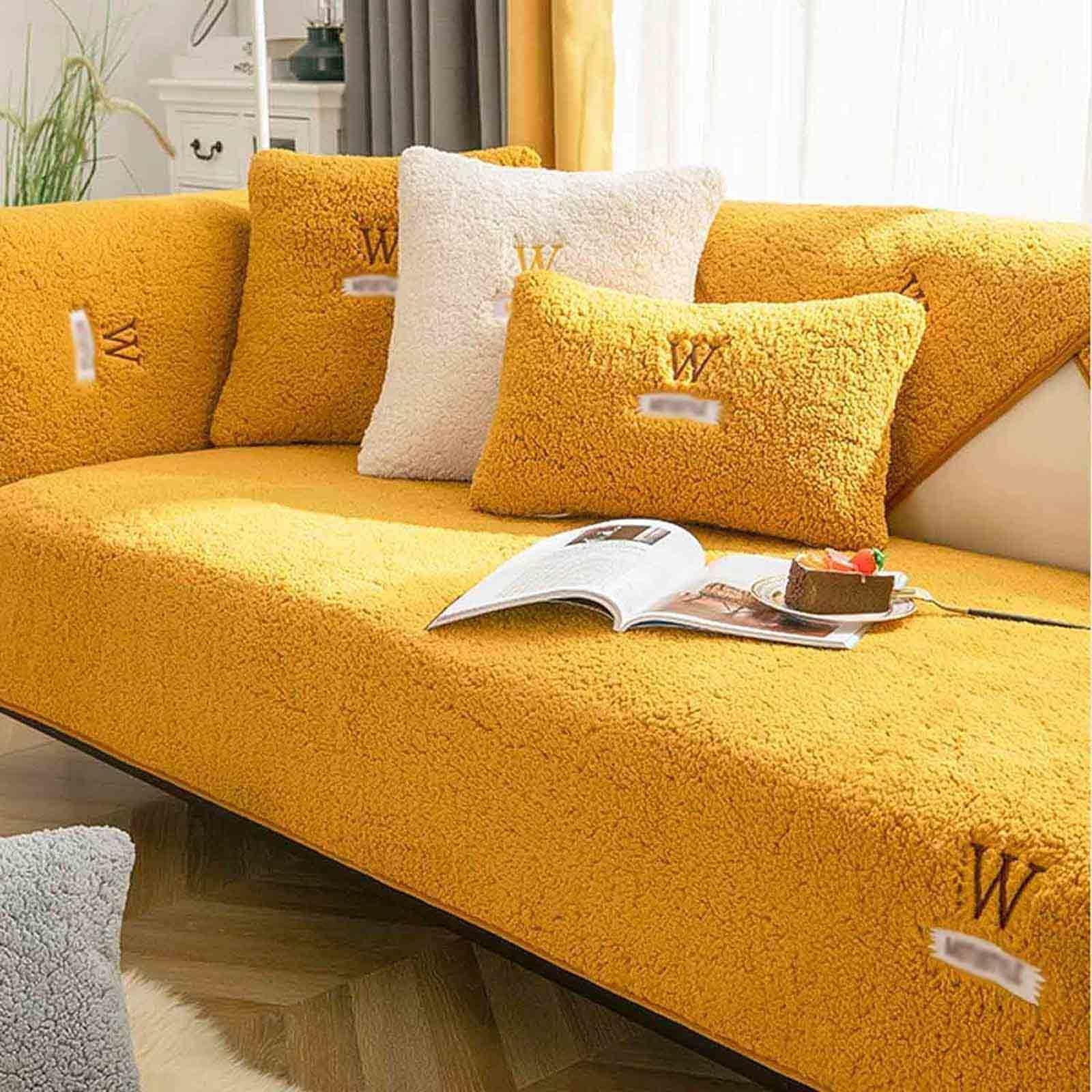 Funda de sofá Afelpada para Mascotas, Antideslizante, para Perros de 2, 3 o 4 plazas, Ideal para sofás en Forma de L, Impermeables, Color Amarillo n.° 2, 110 x 240 cm.