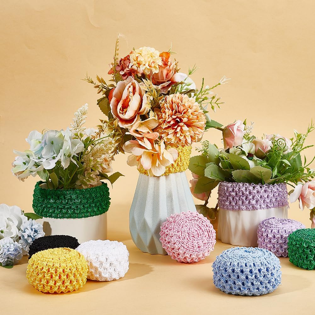 GORGECRAFT 7 Colors 15 Yards Elastic Crochet Headband 1.5" Wide Colorful Crochet Stretch Trim Roll Ribbon Hair Band Green Yellow Pink for Girls Hair Accessory Head Bows Tutus Dresses Gift Wrapping