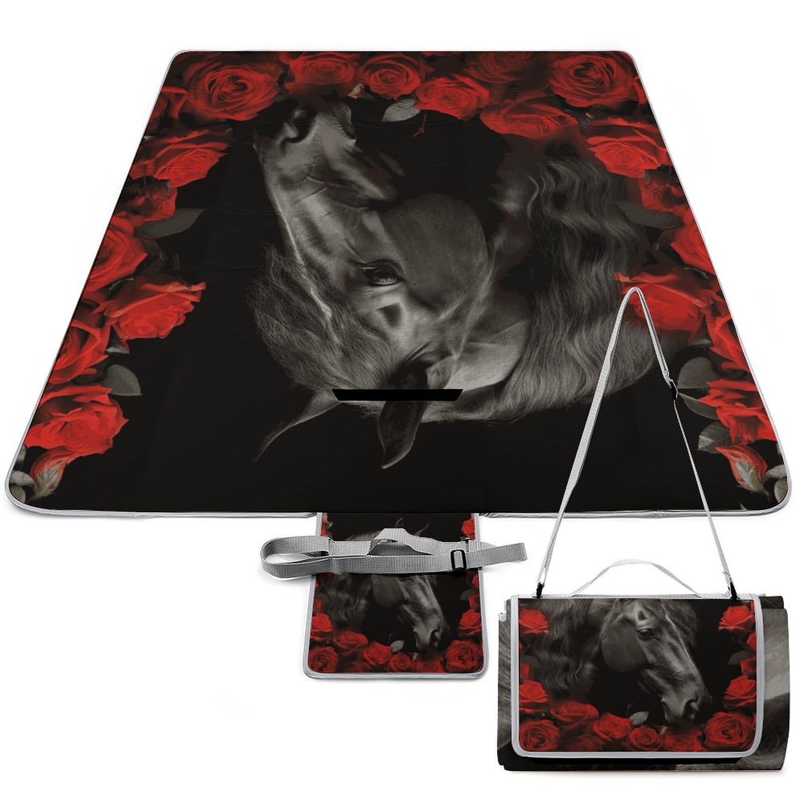 Couverture de pique-nique portable anti-humidité tapis d'extérieur lavable motif cheval