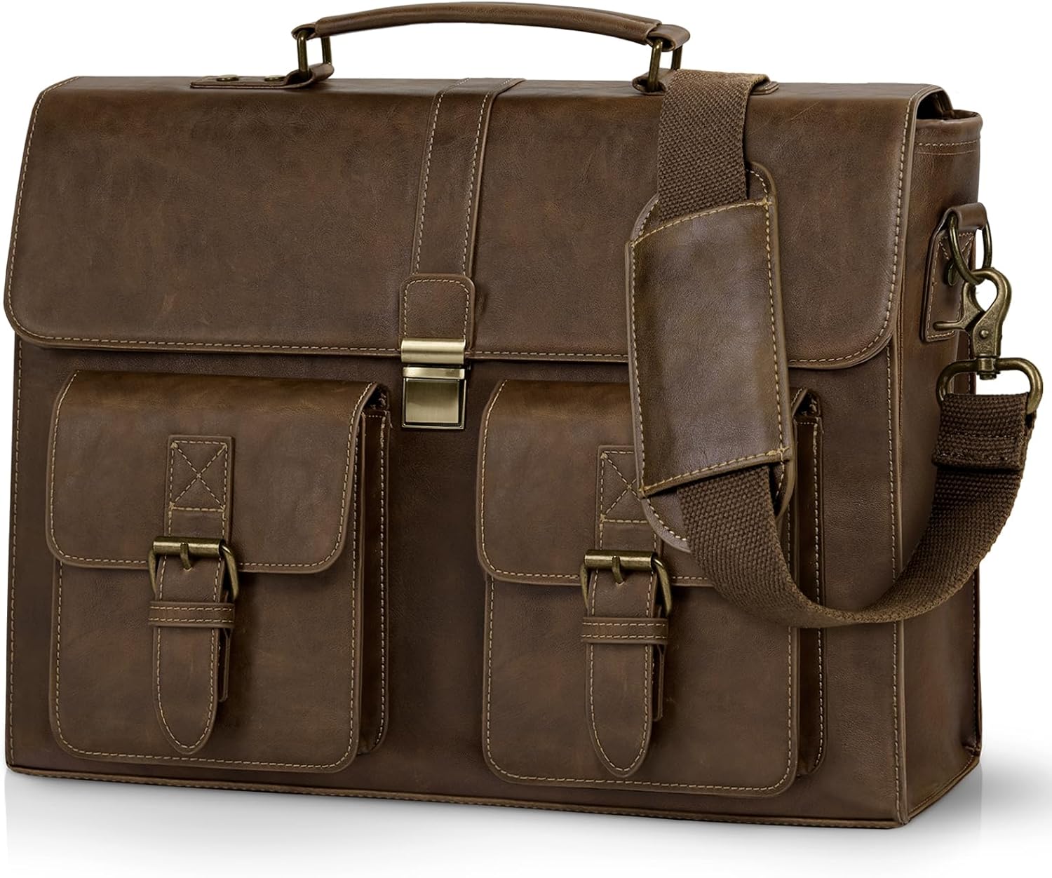 RAINSMORE Mens Messenger Bag 15.6 Inch Leather Vintage Laptop Briefcase Waterproof Computer Laptop Bag Leather Satchel Bag Large Shoulder Bag for Office Work Travel College, Brown