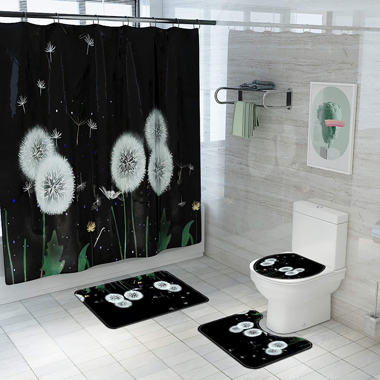 Rideau de douche anti-moisissure avec tapis de bain antidérapants pour sol sécurisé