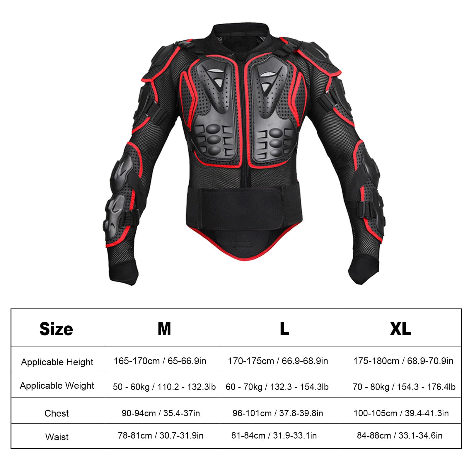 Kurtka Ochronna Motocyklowa Pełna Zbroja Ciała, Ochrona Zabezpieczenia w Klatce Piersiowej, Sprzęt Motocyklowy, Odporna na awarię oddychającą Rowerowe Rowerowe Sprzęt Ochrony od (XL)