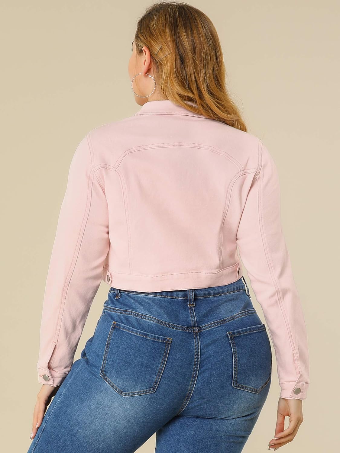 uxcell Women's Plus Size Button Closed Cropped Denim Jackets Stitching 2026 - Image 5