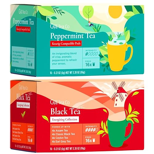 Gya Tea Co Cápsulas de té de menta K Cups y té negro K Cups paquete variado para Keurig 2.0 y 1.0