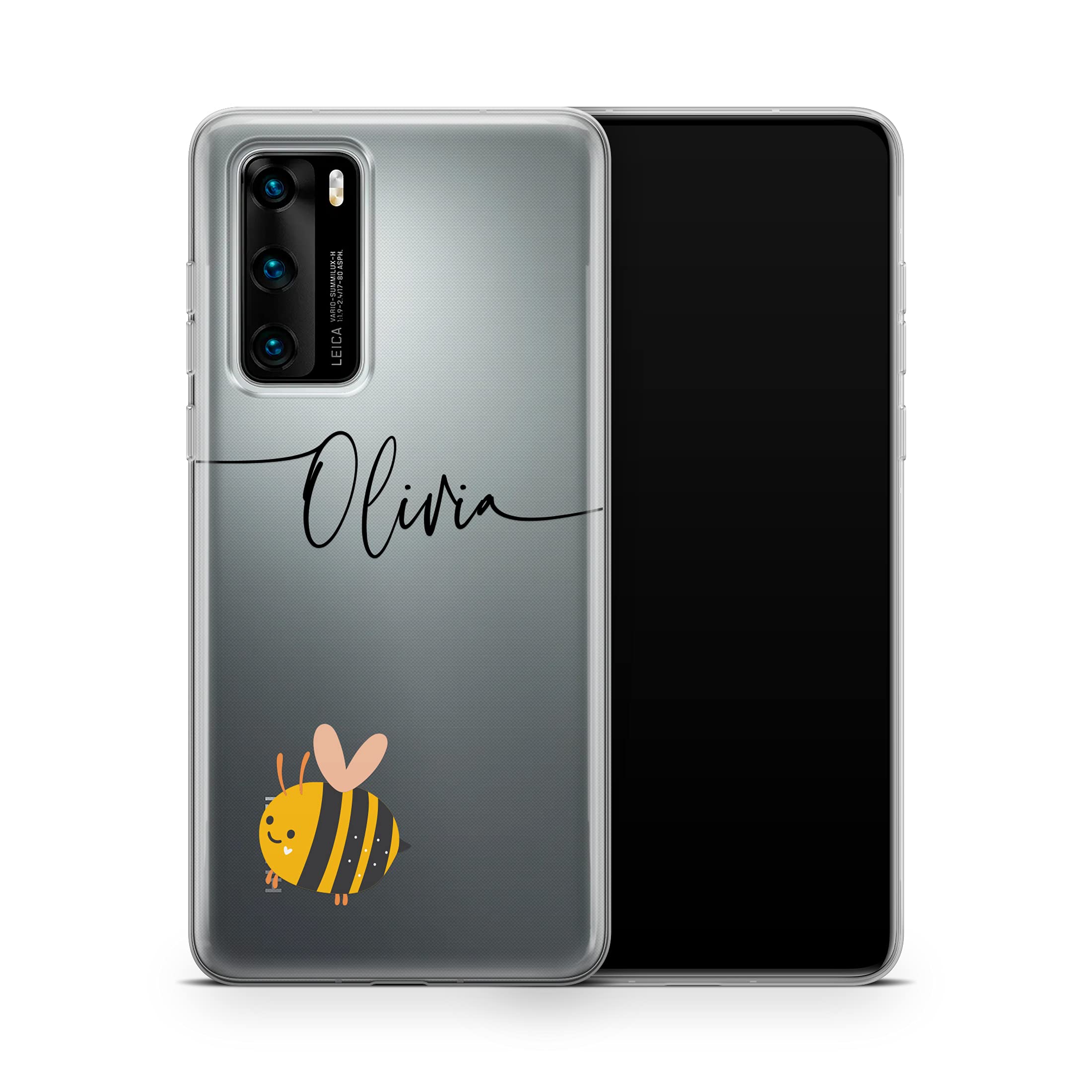 TULLUN Personalised Phone Case for Huawei P30 Pro - Clear Soft Gel Custom Cover Bees Individual Style Initials Name Text - Name with Lines