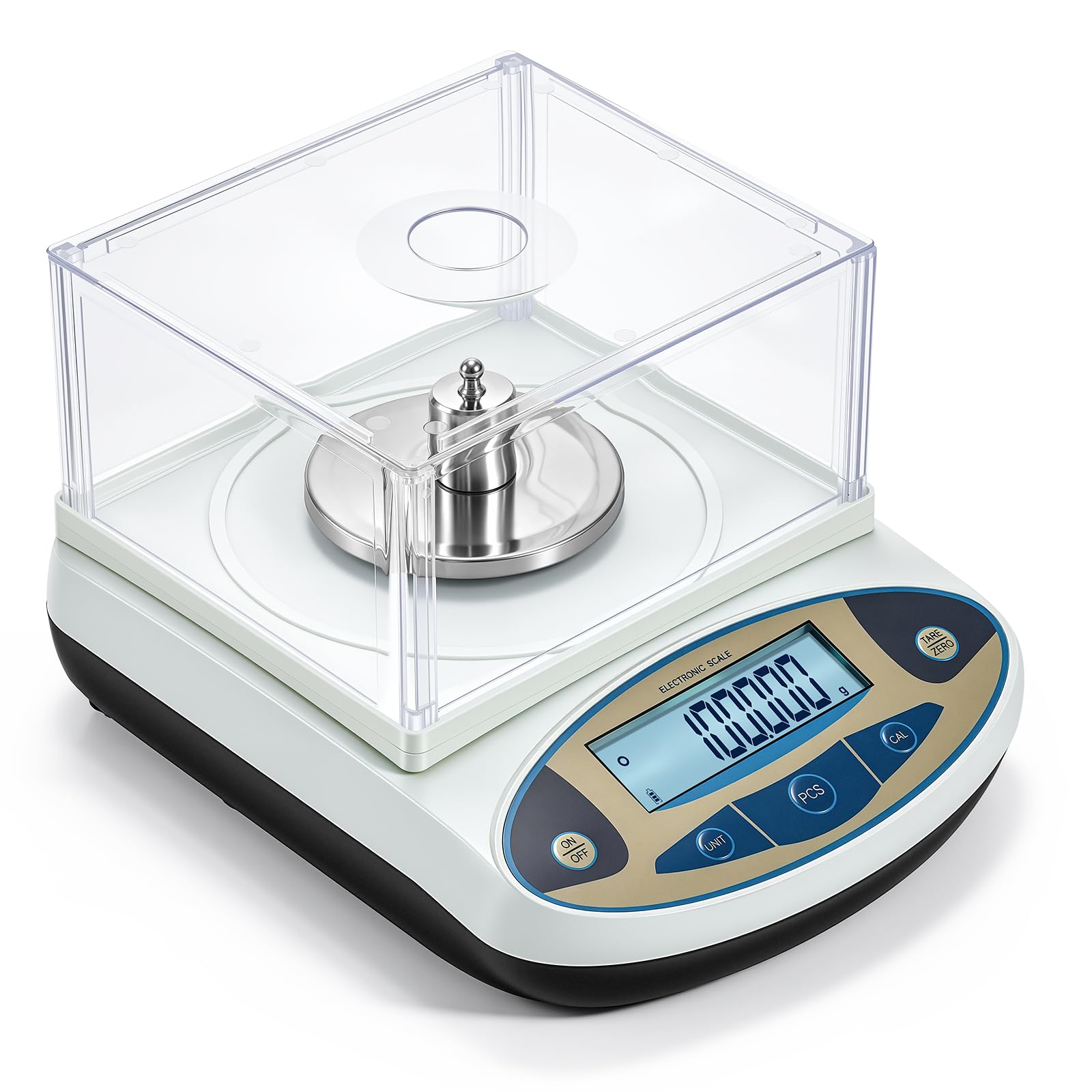 Bonvoisin Analysenwaage 100g/0,001g, Hochpräzise Laborwaage mit Windschutz, 1mg Ablesbarkeit, Edelstahlplatte, 13 Einheiten, Tara- & Zählfunktion, Werkskalibriert für Labor, Schmuck & Gold
