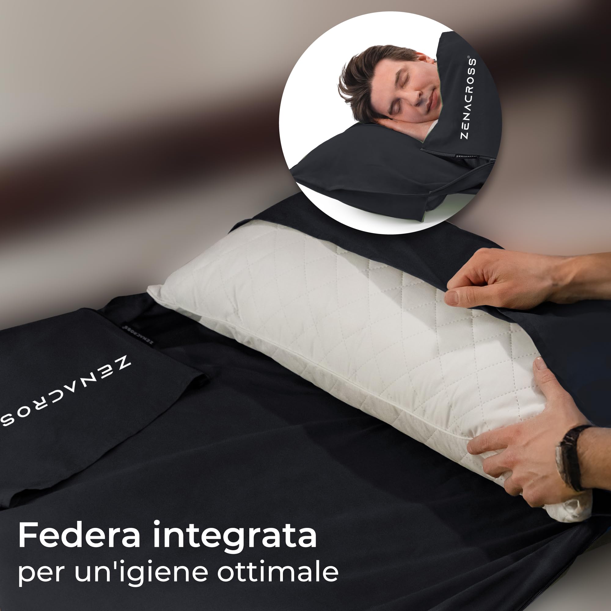 Zenacross - Sacco Lenzuolo da Viaggio - Sacco Letto Singolo Ultraleggero e Compatto - 100% Cotone - Saccoletto con Scomparto per Cuscino - Sacco Lenzuolo Cotone Singolo