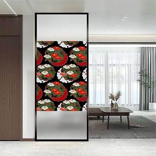 Miniatura 2 de Película de privacidad para ventana, diseño de flores, para ventana, para baño, anticolisión, estilo tradicional, fondo de flores, 35.4 pulgadas de