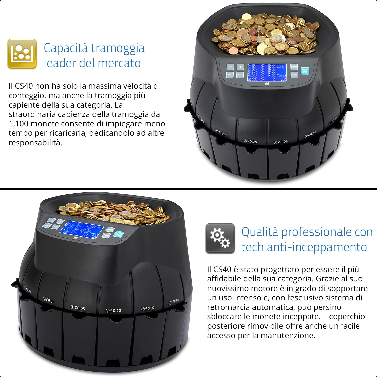 ZZap CS40 Contamonete automatica in euro, Macchina conta-denaro, Macchina conta-soldi