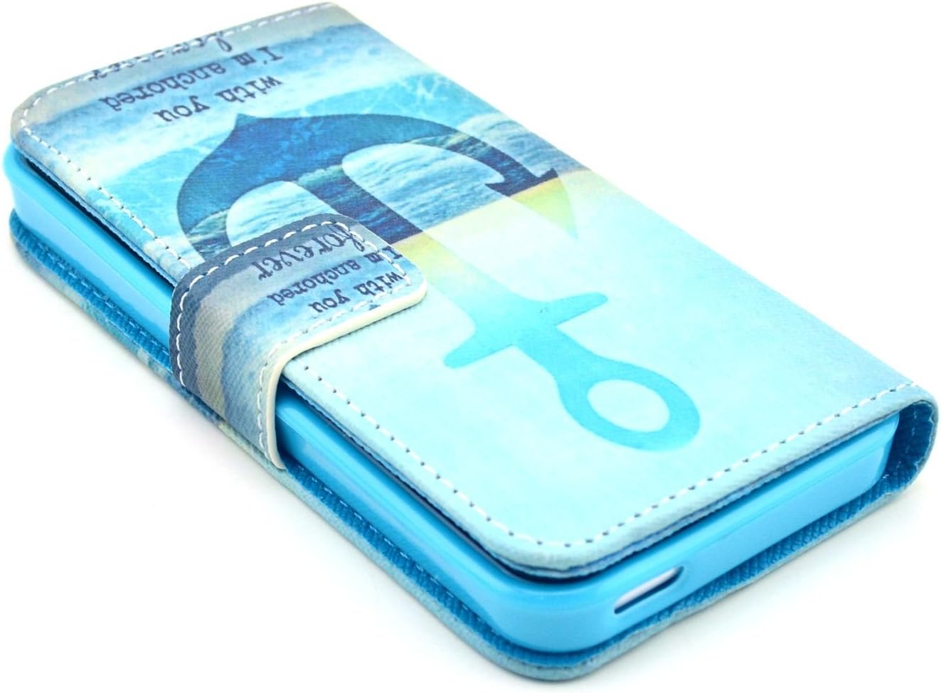 iPhone 5C Case, Speedtek Mariner Pattern Premium PU Leather Wallet Flip Protective Skin Case with Magnetic Closure for Apple iPhone 5C (2013) (Built-in Credit Card/ID Card Slot)