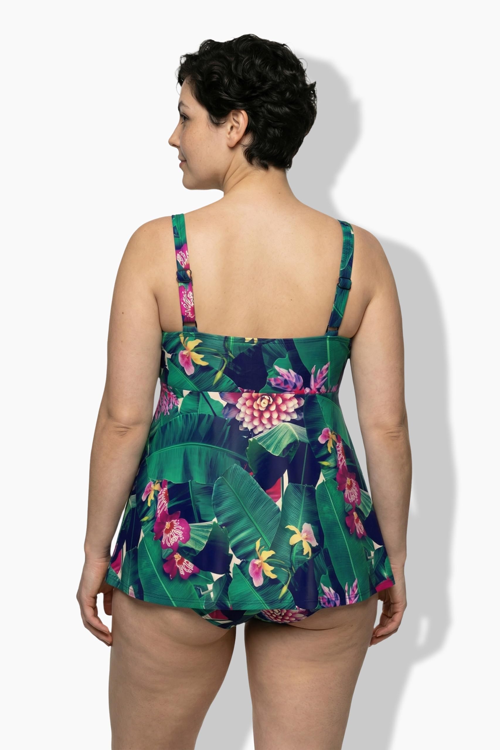 Ulla Popken Femme Grandes Tailles Tankini à Fleurs, Bonnets Souples et Bretelles réglables, matière recyclée 849154
