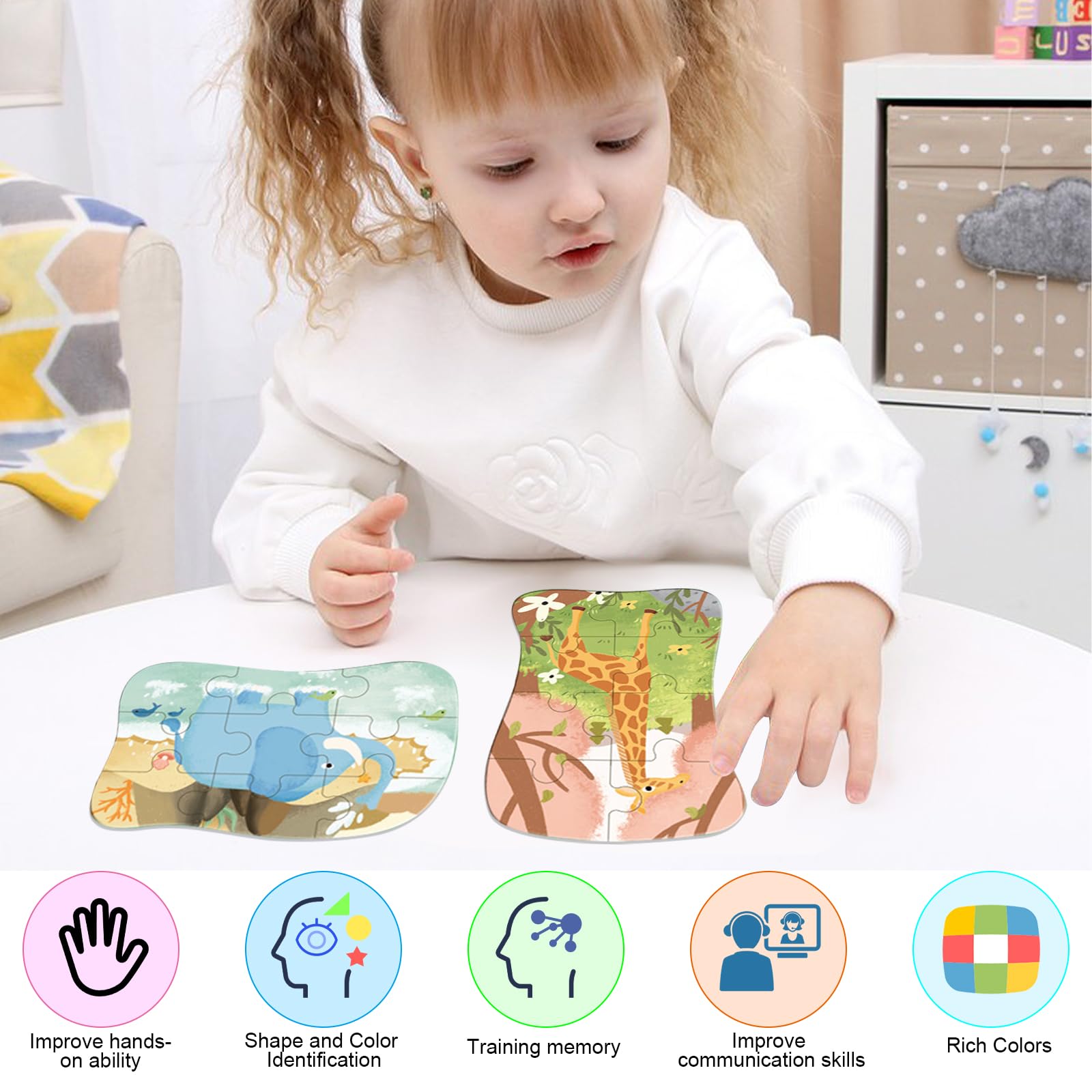 Puzzle Didattico Animali Per Bambini 3-4 Anni – 26 Pezzi, Colori Assortiti UGOS