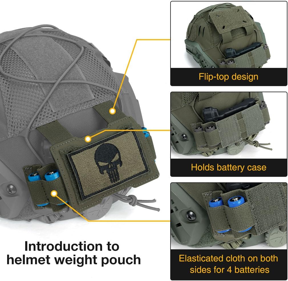 IDOGEAR Tactical Helmet Cover with Battery Pouch for M/L L/XL Fast Helmet Counterweight Pack Camouflage Cloth Fit PJ BJ MH Helmet