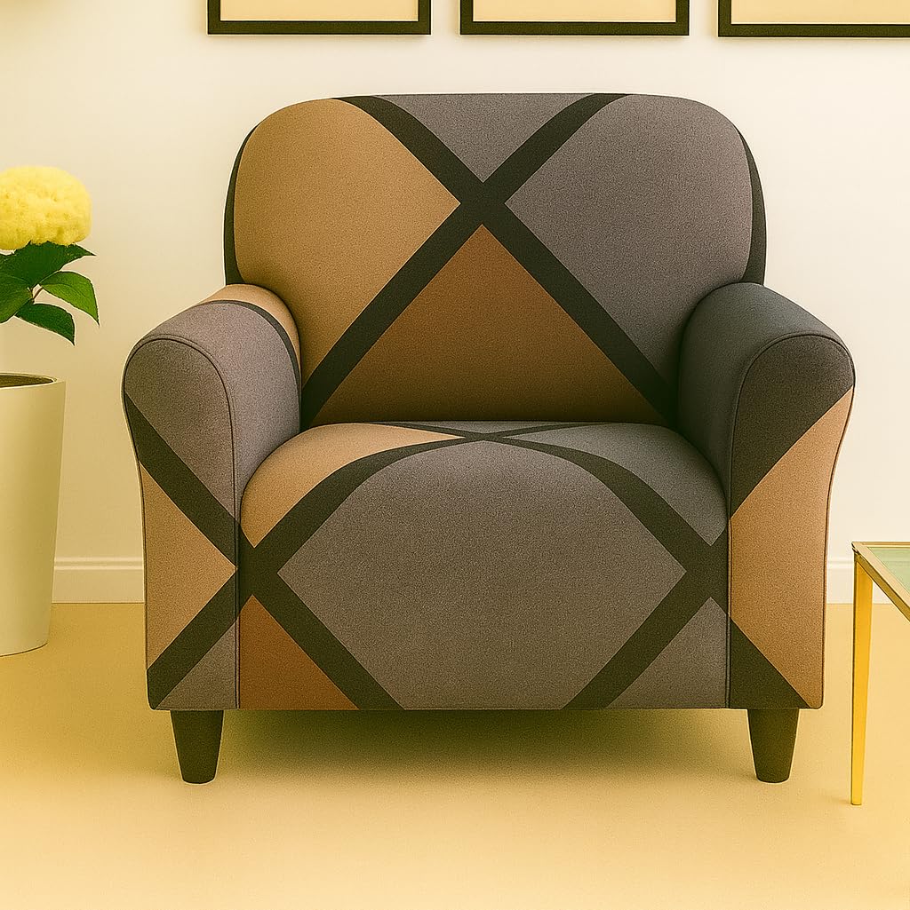 Homerz Premium Universal Elastic fit Sofa Cover Fully Covered, Non-Slip Sticky Elastic Stretchable Sofa Set Slipcover Protector (Biscoff, 1 Seater)