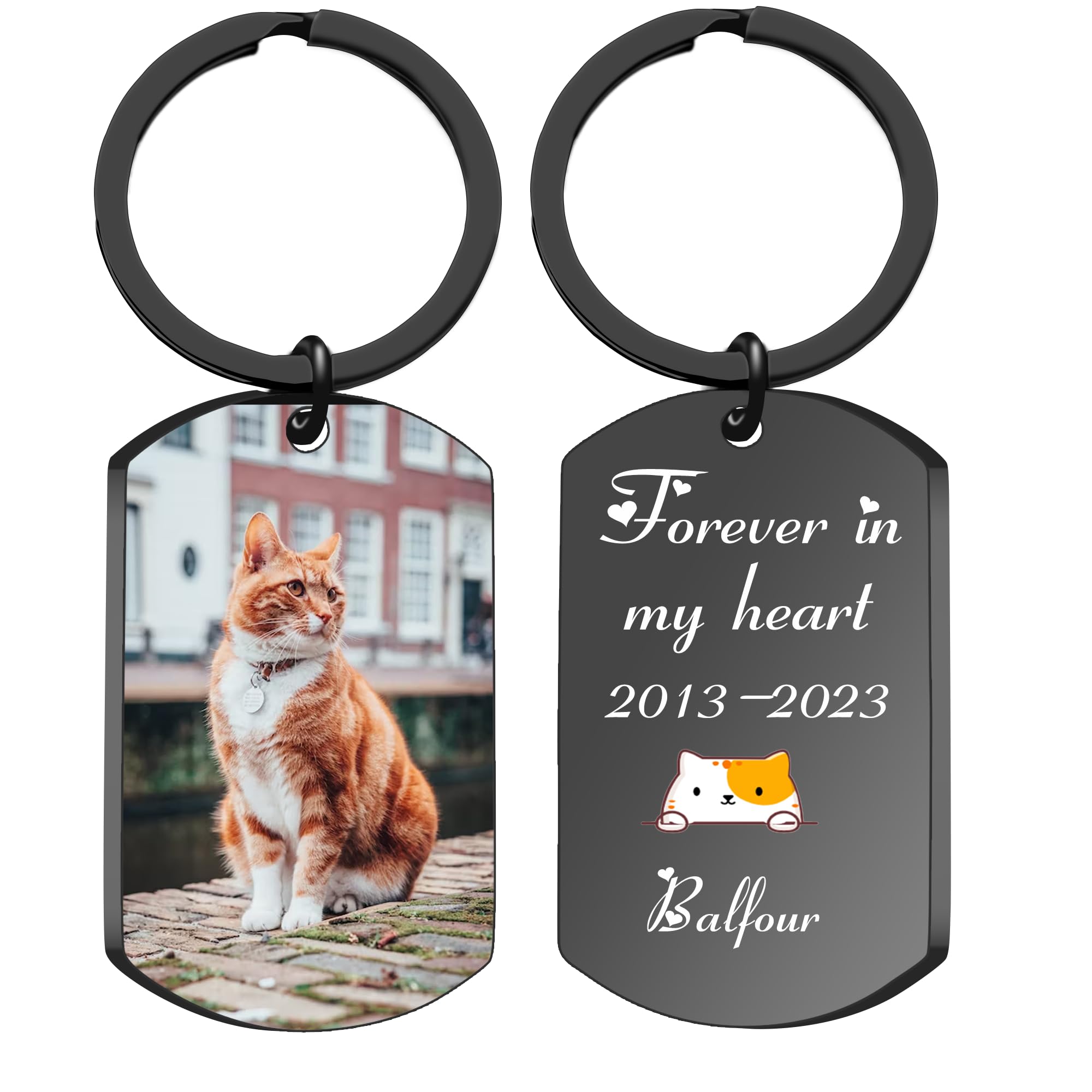 Toyofmine Unisex Color Photo & Text, Cat Personalised Photo Keyring, Custom Engraved Keychain Gift For Mum, Dad, Grandparents - Birthday, Mother's Day, Father's Day, Anniversary, Christmas Keepsake, Wedding Present