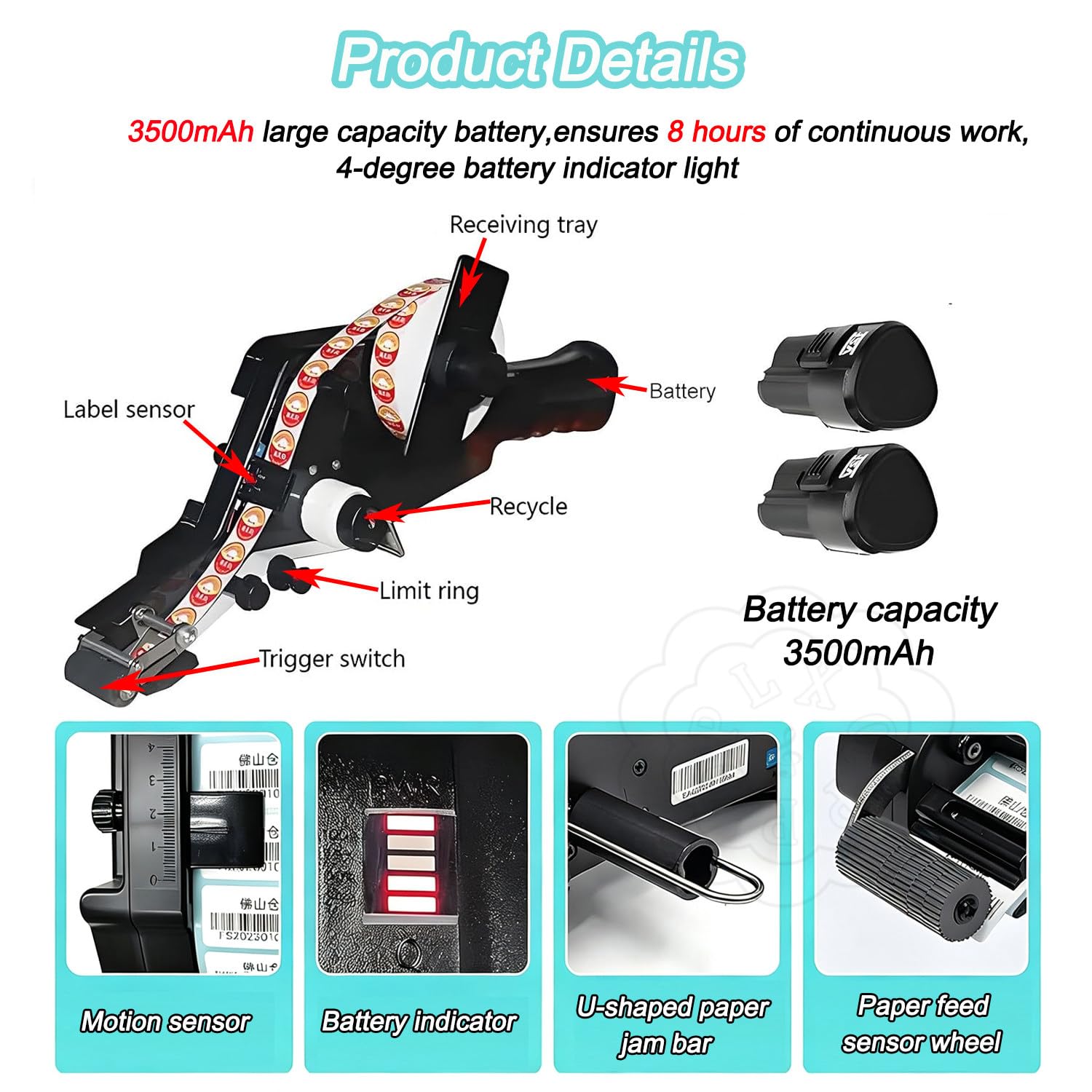 Applicatore di Etichette Portatile,Cordless Ricaricabile 15to40mm