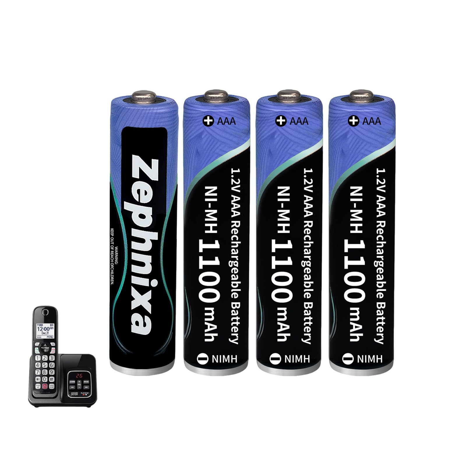 4 Pack 1100mAh AAA Rechargeable Batteries for BT Panasonic Cordless Phones, High Capacity, Low Self-Discharge 1.2V NiMH AAA Battery 2000 Recharge Cycles