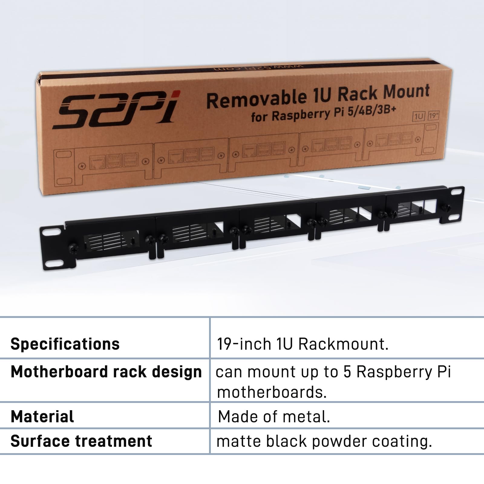 GeeekPi 19 inch 1U Rackmount for Raspberry Pi 5/4B/3B+/3B, with removable front staffe, compatible with 19 inch Server Cabinets