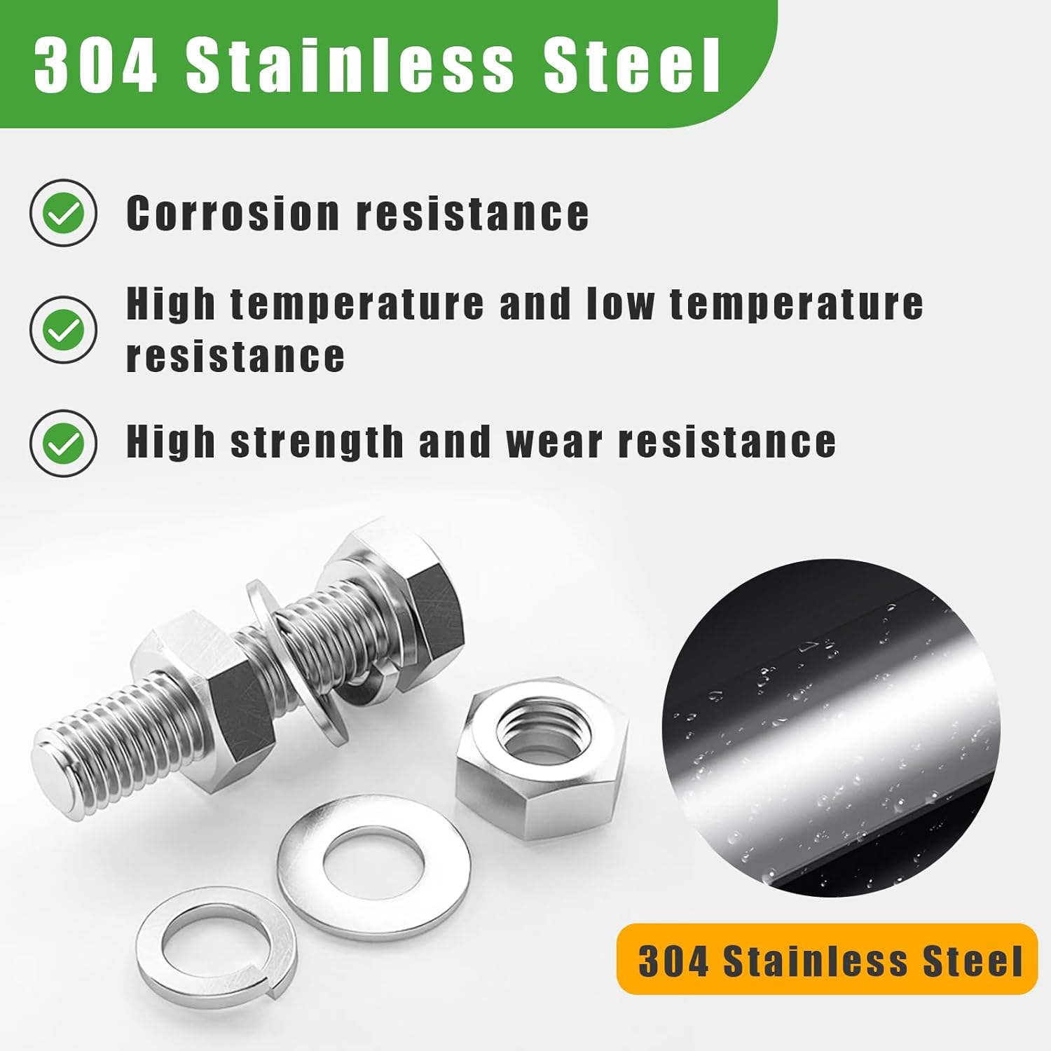 260Pcs Stainless Steel Hex Head Screws Bolts and Nuts Assortment Kit, with Flat & Lock Washers,1/4-20, 5/16-18, 3/8-16 Assorted Hex Bolts Nuts and Washers Set, 18-8(304) Full Thread with Case
