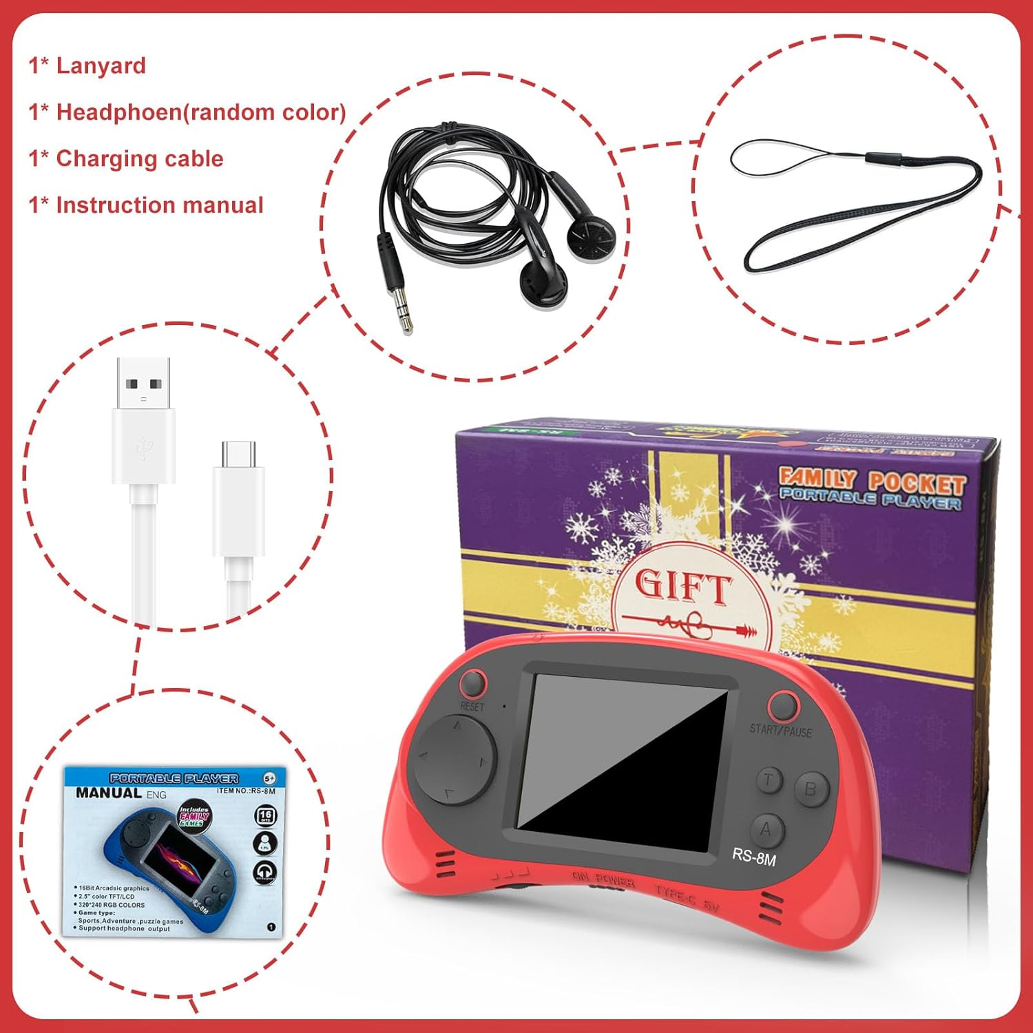 Handheld Games for Kids -16 Bit Retro Video Game with 220 HD Electronic Games - 2.5'' IPS Portable Travel Game Gifts for Boys Girls Ages 4-12