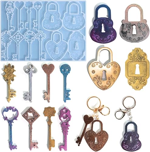 Moldes de silicona de resina para llave de cerradura, herramientas de fabricación de joyas para manualidades, llavero, collar, aretes, proyectos