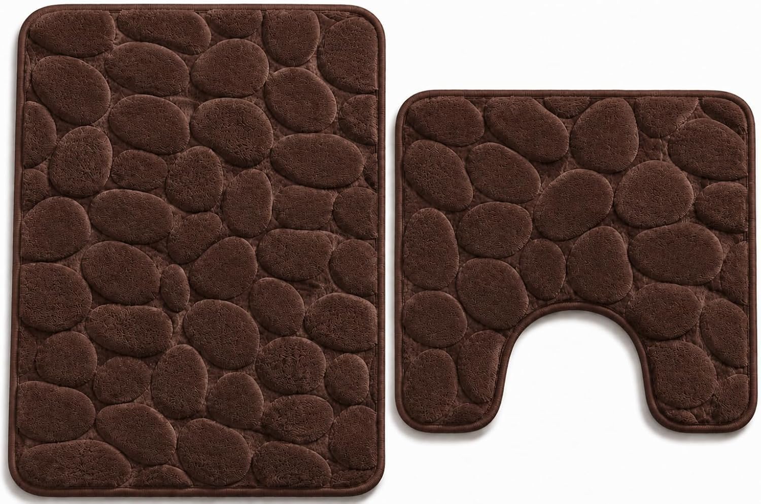 NIGHTZONE Pebble Stone Bath Mat Set Non Slip Pedestal Set Extra Absorbent 100% Memory Foam Bathroom Toilet Rug Set (Chocolate)