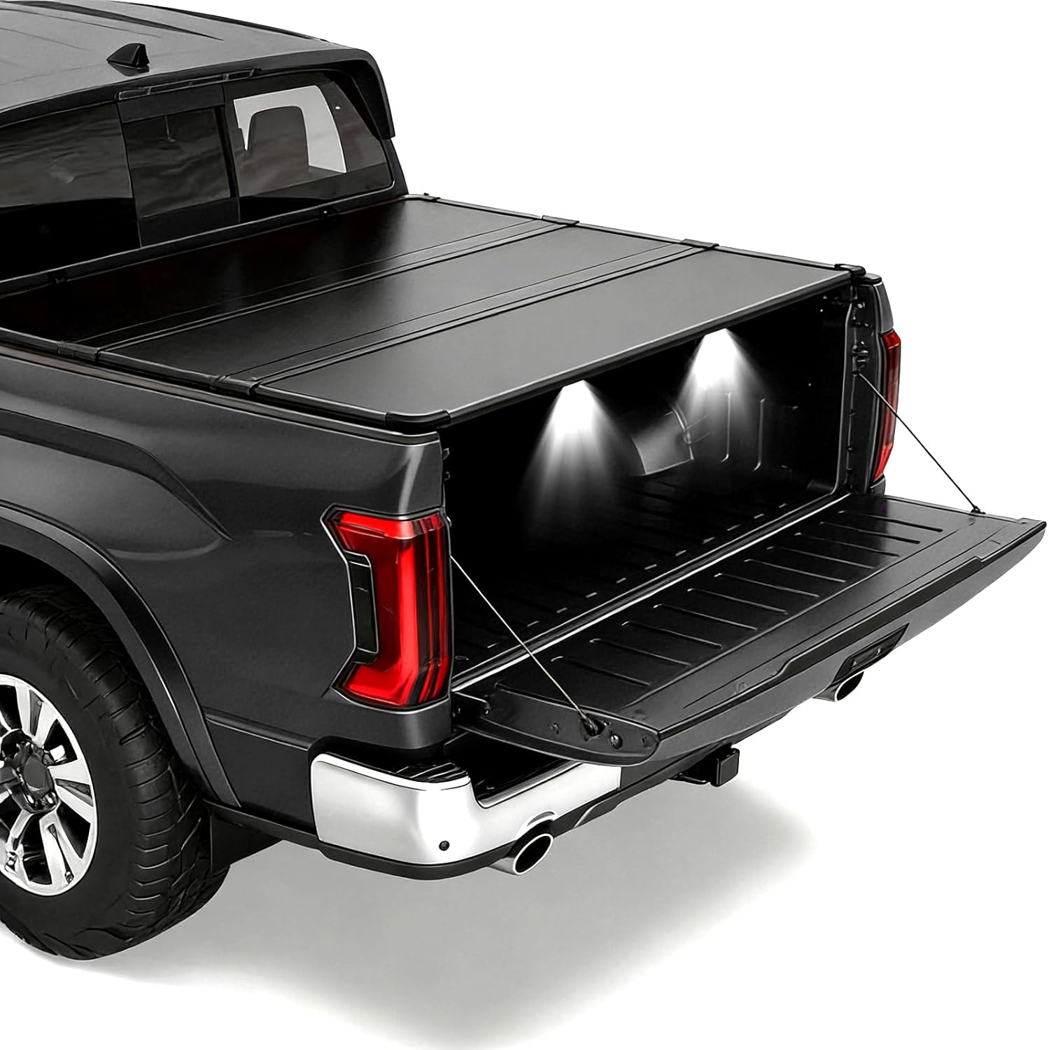 4.5ft Hard Tri Fold Truck Bed Cover Tonneau Cover Fits 2022-2026 Ford Maverick Styleside (54.4") Pickup Truck Bed with Led Light
