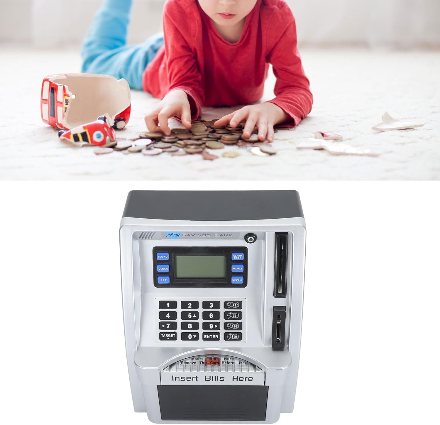 Kuuleyn 電子 ATM 貯金箱、ポータブル貯金箱、クリエイティブパスワード現金チャージ缶、液晶画面付きセルフローリングビル現金 子供用パスワード付き貯金箱｜アニメキャラクター・ATM・金庫・音楽・自動巻き・貯金箱・おもちゃ  | おもちゃ | 7sGood通販 Kuuleyn 電子 ATM ...