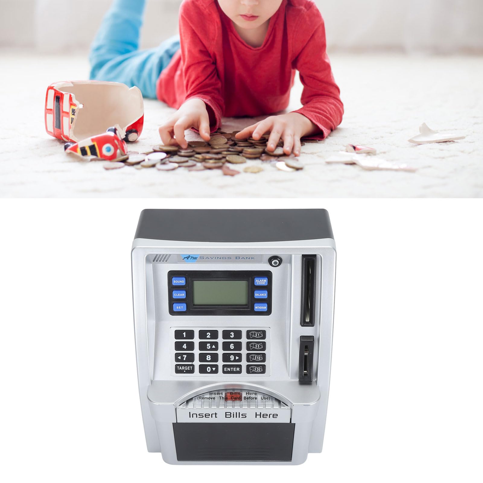 TOPINCN Tirelire ATM électronique, Boîte d'argent Protégée par Mot de Passe avec écran LCD, Boîte D'économie de Factures à Défilement Automatique Créative pour Enfants Adultes Décor de