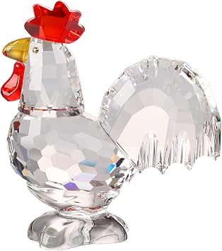 DOJOZ Crystal Rooster Animal Collectible Cute Figurine Gift Ornament Home Decor White