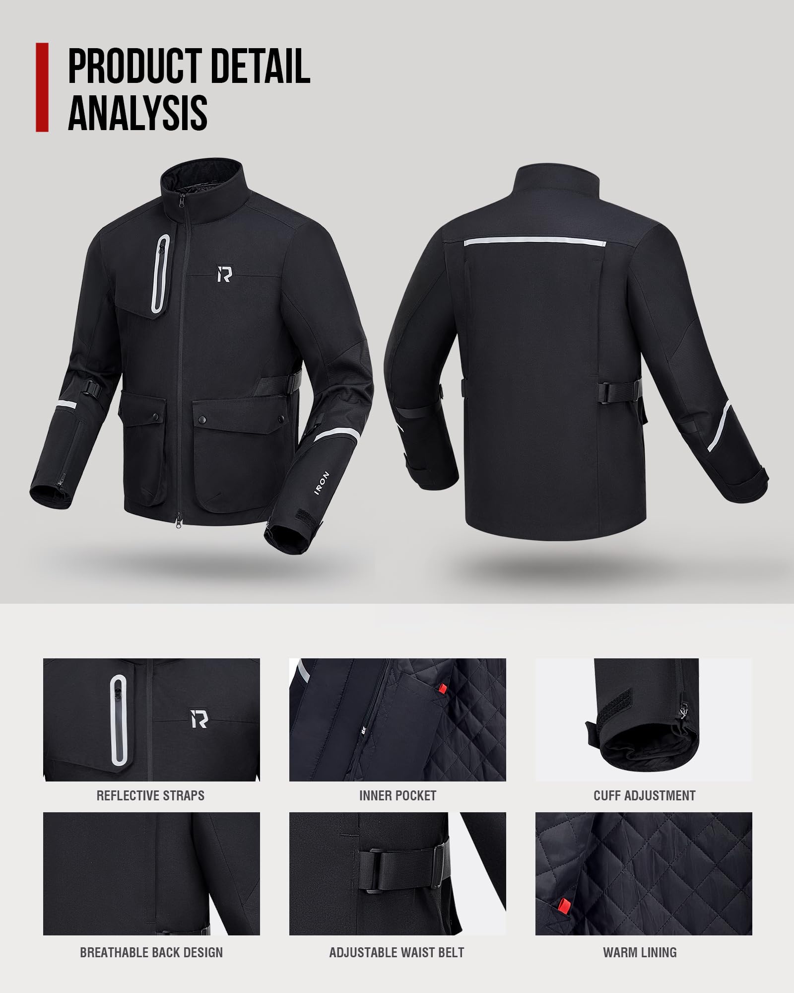 RIDEIRON Motorradjacke Herren mit CE-protektoren,Motorrad jacke Winter Herausnehmbarem Futter zum Schutz vor Kälte und Wind für alle Jahreszeiten