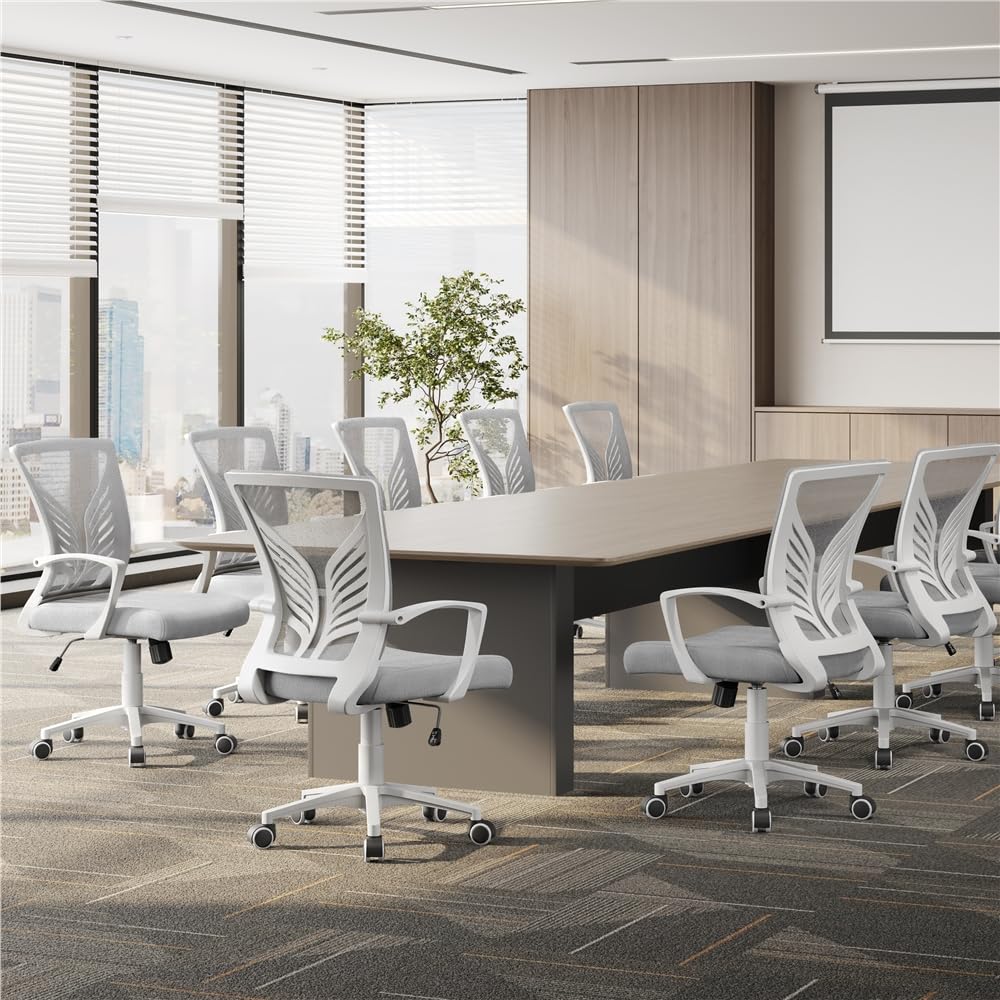 Yaheetech Chaise Bureau Ergonomique en Maille Respirante, Fauteuil d'Ordinateur Inclinable avec Support Lombaire à roulettes Pivotante, Siège Bureau en Hauteur Réglable, Capacité 136kg Gris Clair