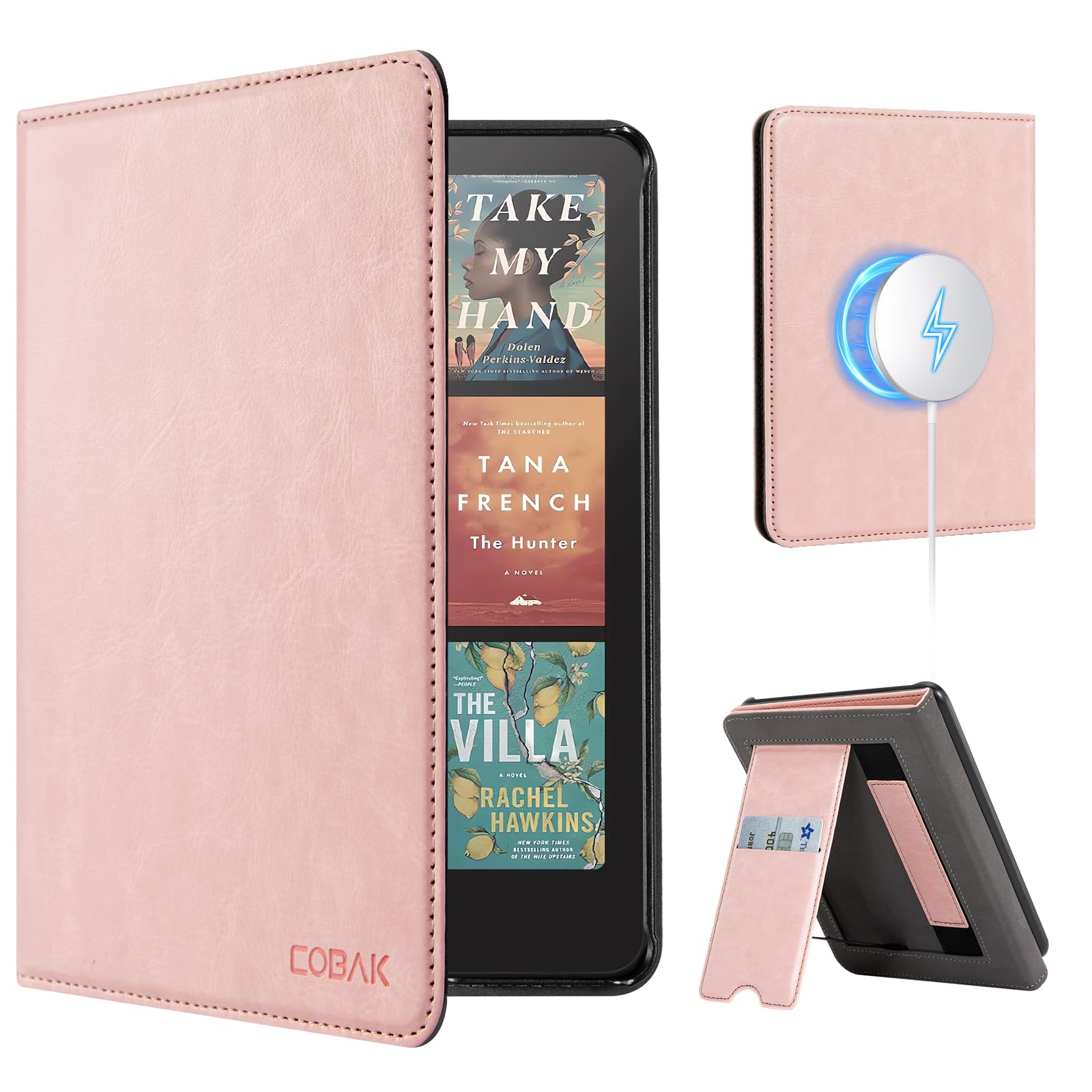 CoBak Stand Case for 7" Kindle Paperwhite 12th Gen 2024 and Kindle Colorsoft with Hand Strap - Compatible with iPhone MagSafe, for Samsung/Belkin/Anker Wireless Charging Pads, Durable, Auto Sleep Wake