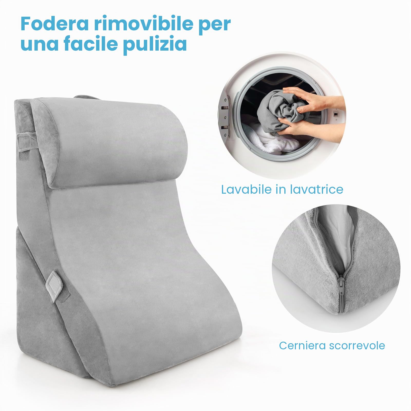 LIFEZEAL 3 Cuscini a Cuneo da Lettura, Regolabile, con Poggiatesta, Manico, Imbottito con Schiuma, Gambe, Schiena, Spalle, Letto, Divano, Fodera Lavabile, Ergonomico, Traspirante (grigio)