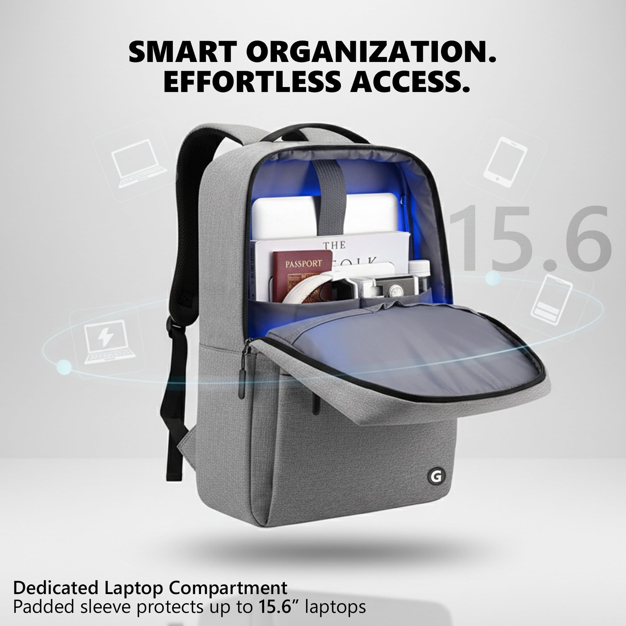 GadgetBite Graphite 20L Laptop Backpack with 15.6" Laptop Compartment, USB Charging Port, Organiser Pockets and Bottle Holder. Ideal for Office, College and Travel — Amazon image 4