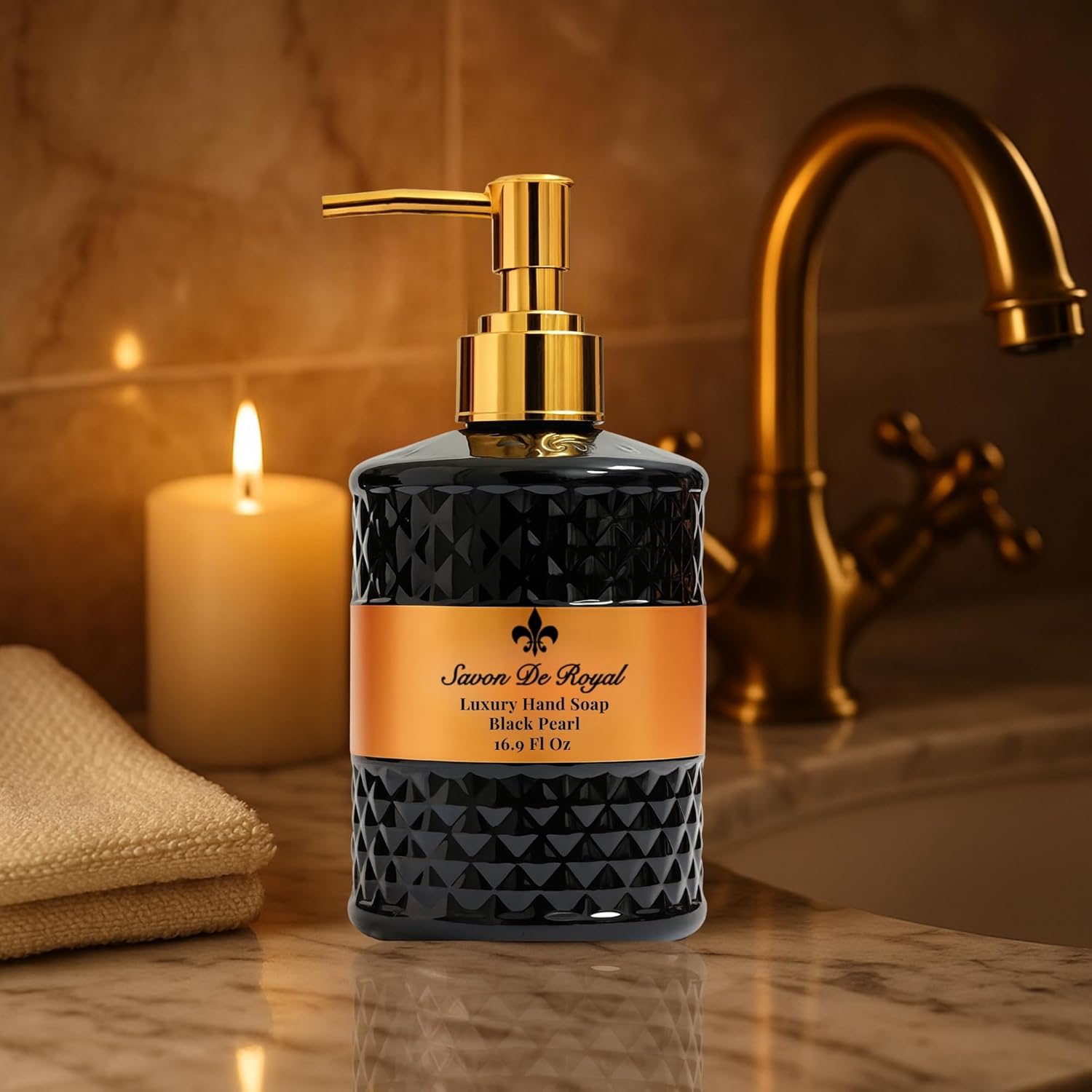 Luxury Liquid Hand Soap, Vanilla - Orange Scent, Moisturizing Vegan Kitchen & Bathroom Soap for Hand Wash, Gentle & Nourishing Formula, Refillable Bottle 16.9 Fl Oz, Black Pearl - Image 3