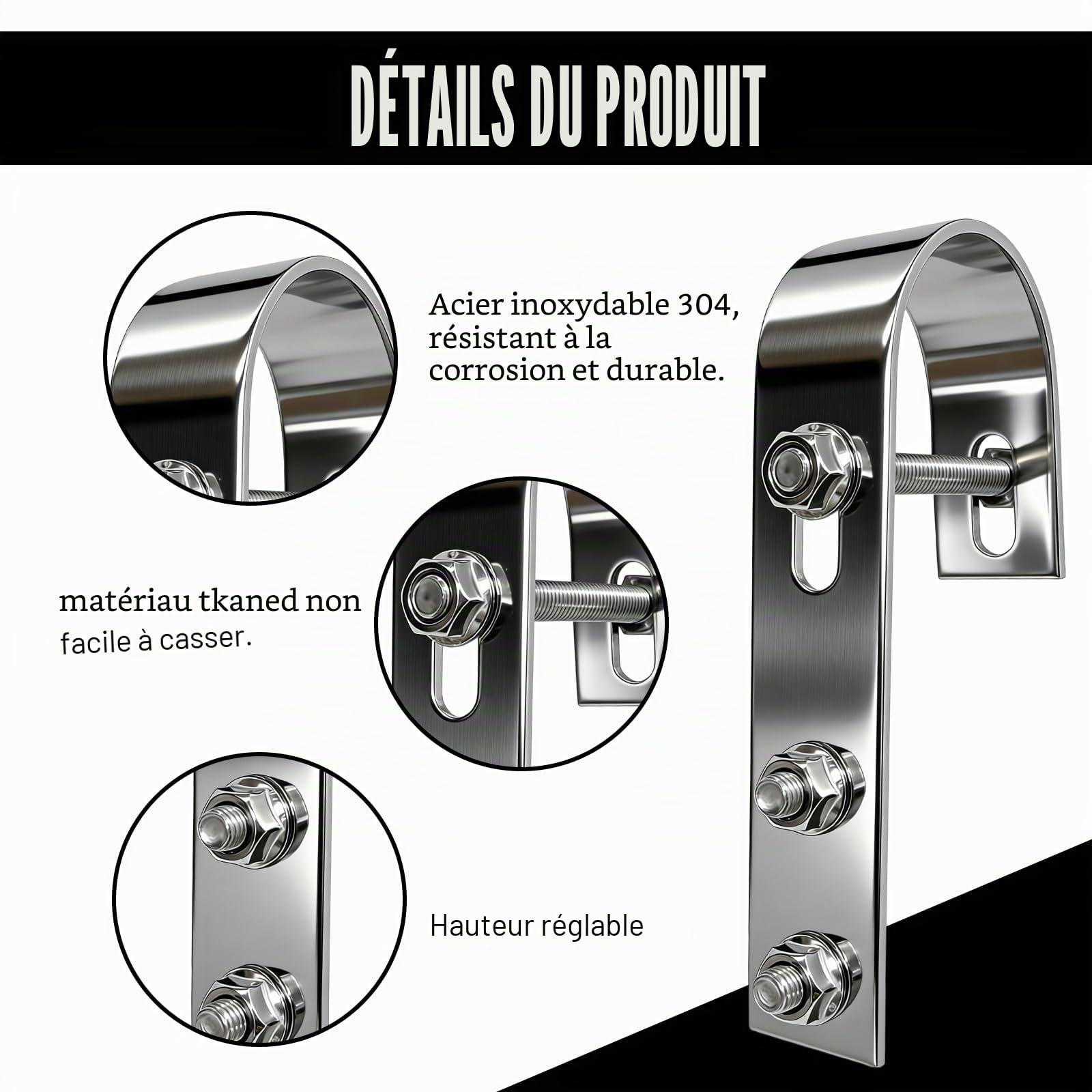 Crochets de Fixation pour Panneaux Solaires 4 Pièces, Fixation pour Panneau Solaire Crochets en Acier Inoxydable 304, Support Module PV pour Balcon, Garde-Corps, Toit Plat, Argent
