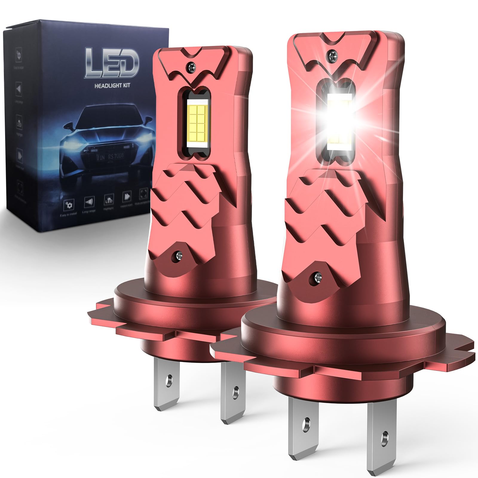 Lampadina H7 LED, 36000 Lumen, Luce Bianca Fredda 6500K,Luminosità Aumentata dell' 800%, Sostituzione 1:1 Delle Lampadine Alogene,Impermeabile IP68, Compatibilità al 99%, Durata di 90000 ore