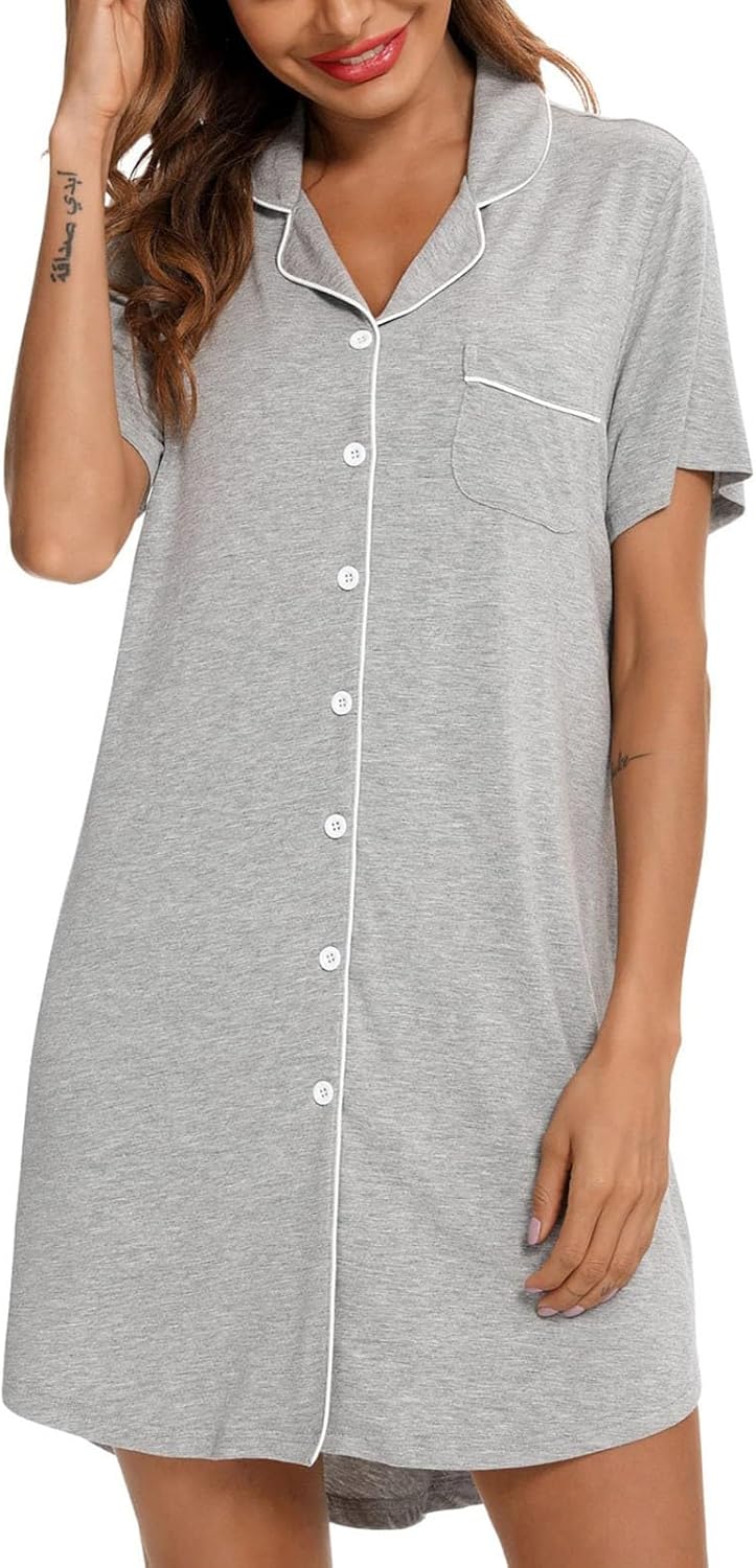 パジャマナイトガウン女性のためのショート/長袖ボタンダウンナイトウェアトップボーイフレンド睡眠シャツ寝間着68