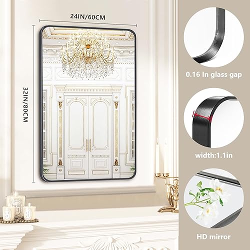 Miniatura 9 de Espejo de baño para fregadero, espejo de baño negro de 12 x 16 pulgadas para pared, se cuelga horizontal o verticalmente para tocador, espejo de