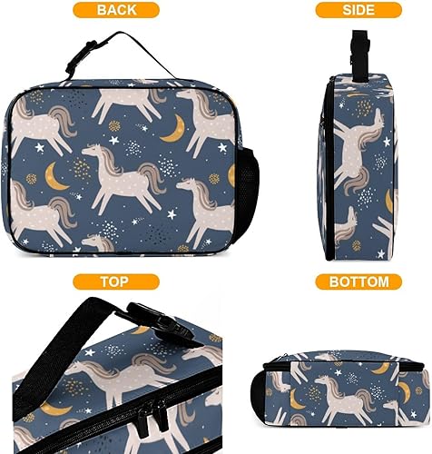 Miniatura 4 de Lonchera reutilizable con diseño de caballos, bolsa de almuerzo aislada, lonchera para comida y alimentos, bolsa de mano para mujeres, niños, niñas,