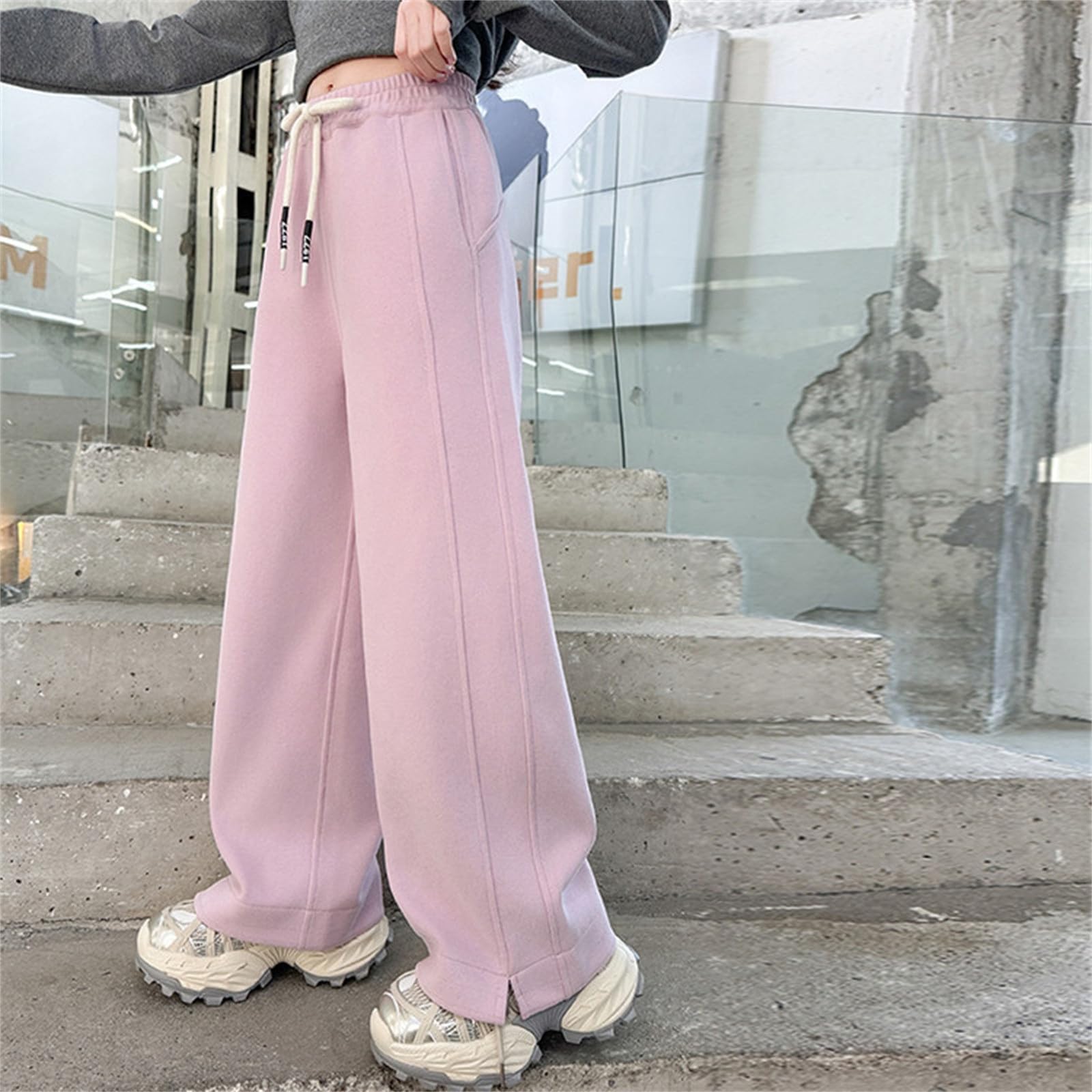 Pantaloni della tuta larghi alti a gamba aperta per bambini ragazzi gamba dritta yoga vestibilità rilassata pantaloni da salotto a gamba larga divisi comodi carino pantaloni da jogging con fondo