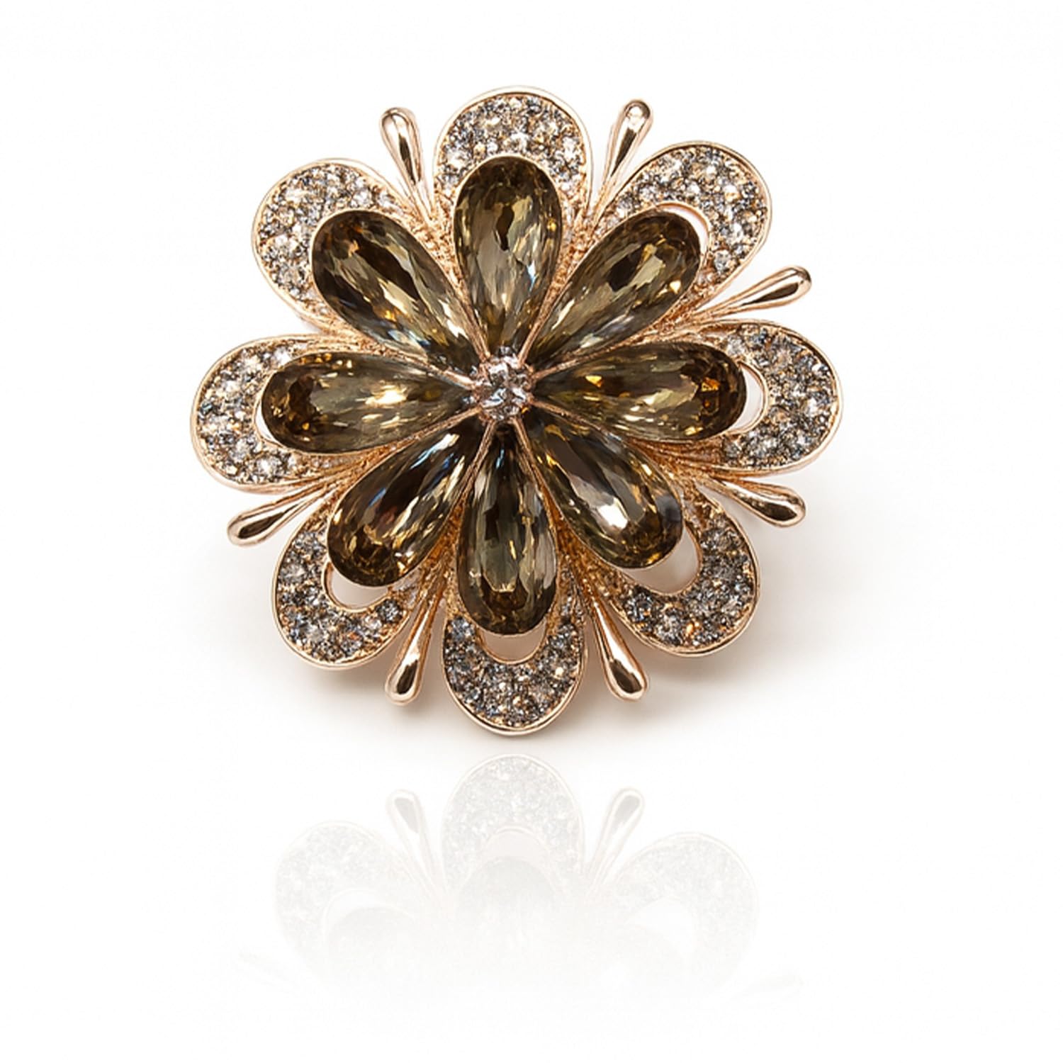 Women Gold-Plated Floral Brooch with Stones | Premium Crystal Brooch | Bridal, & Traditional Saree Accessory