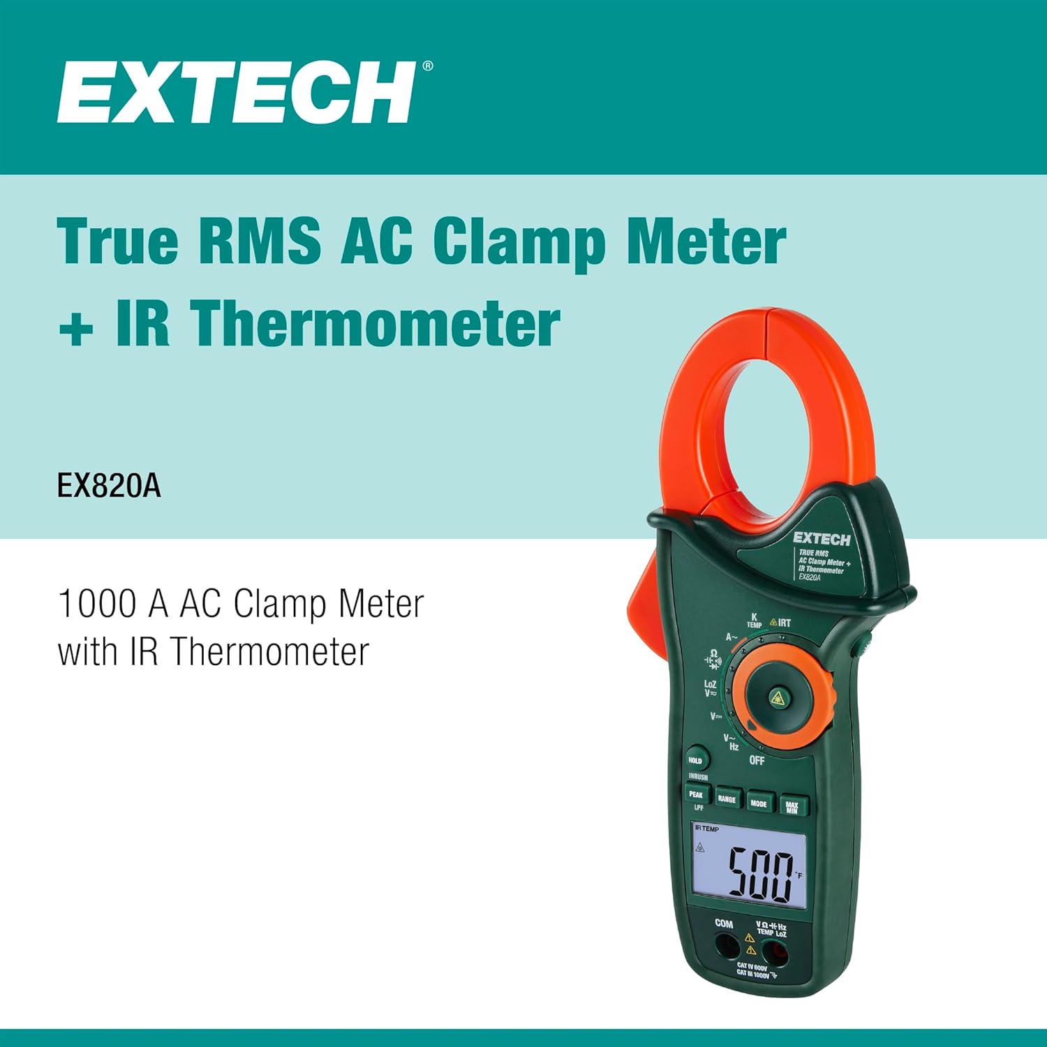 Extech EX820A 1000A True RMS AC Clamp Meter with IR