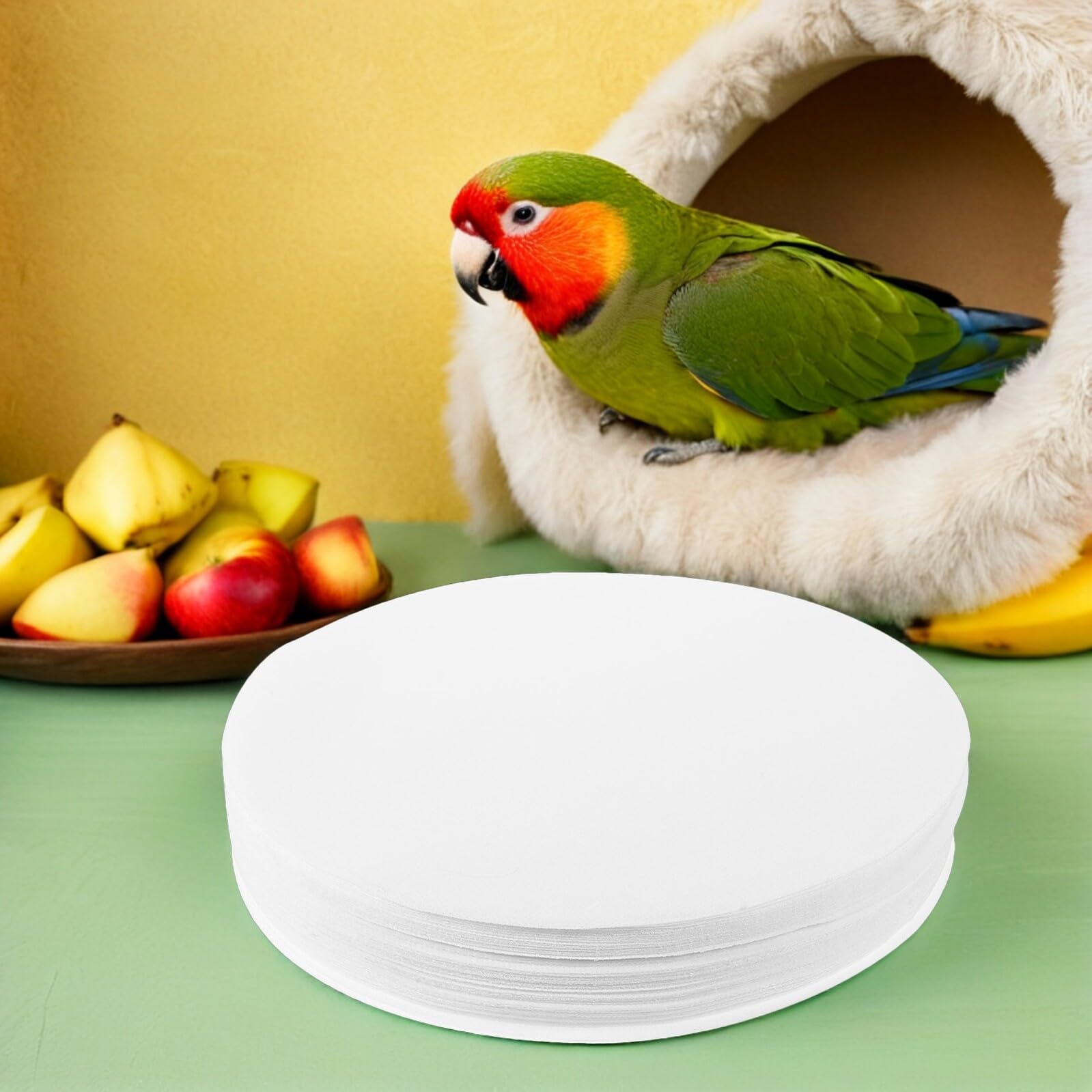 Gatuida 100 Piezas Revestimiento Absorbente para Jaulas de Pájaros Loros 34x34 Cm, Forro Desechable y Antihumedad para Bandeja, Accesorio Higiene Mascotas Interior