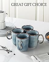 Vista 8 de UNICASA Taza de café – Juego de 4 tazas de té de cerámica de 14 onzas, cereales de porcelana, tazas con asa grande para café, té, leche, café