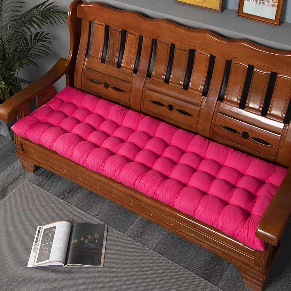 Coussin de banc de jardin 3 places antidérapant épais avec attaches matelas extérieur
