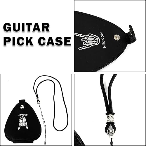 Miniatura 4 de Funda para púas de guitarra eléctrica acústica, caja de almacenamiento de púas, bolsa de piel sintética con cordón para guitarristas (solo funda)