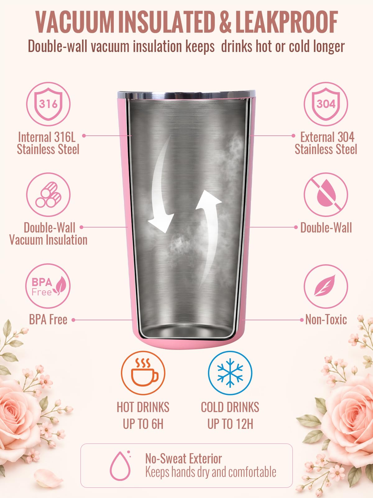 GiNT Taza de té de viaje de 17 onzas con infusor y dos tapas, regalo del día de la madre para mamá